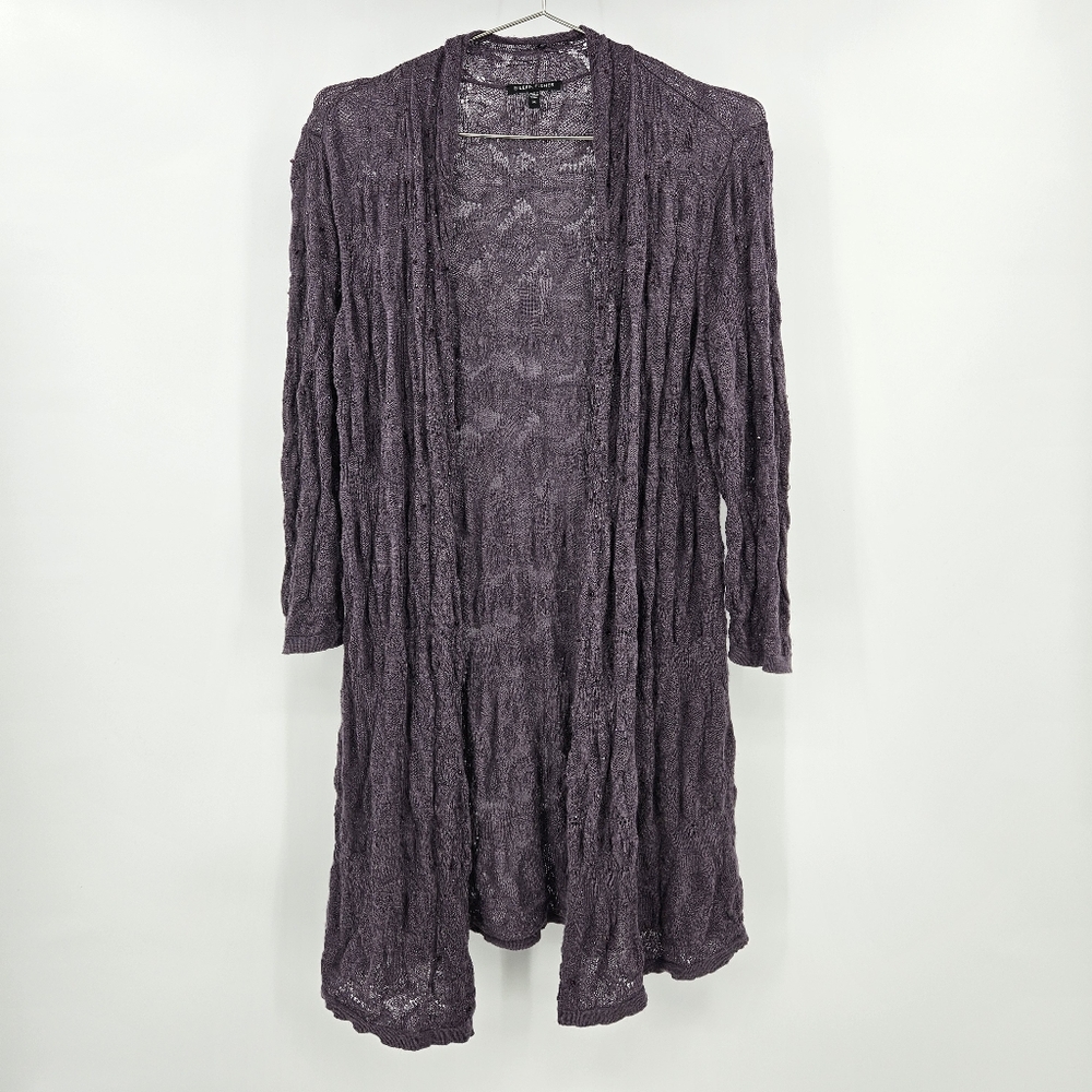 Eileen Fisher Merino Wool Beaded Long Cardigan Purple Medium